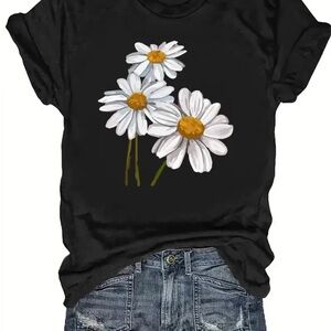 Black Floral Graphic Women's Top